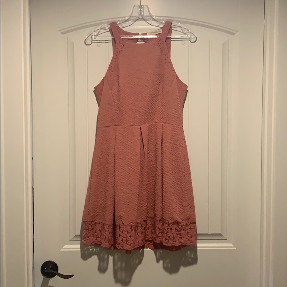 Pink dress with lace accents